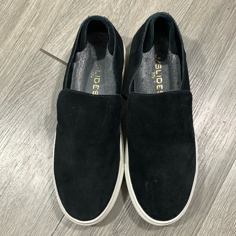J Slides Dimmi‎ Black Suede Slip-On Smeaker Loafers size 8.5